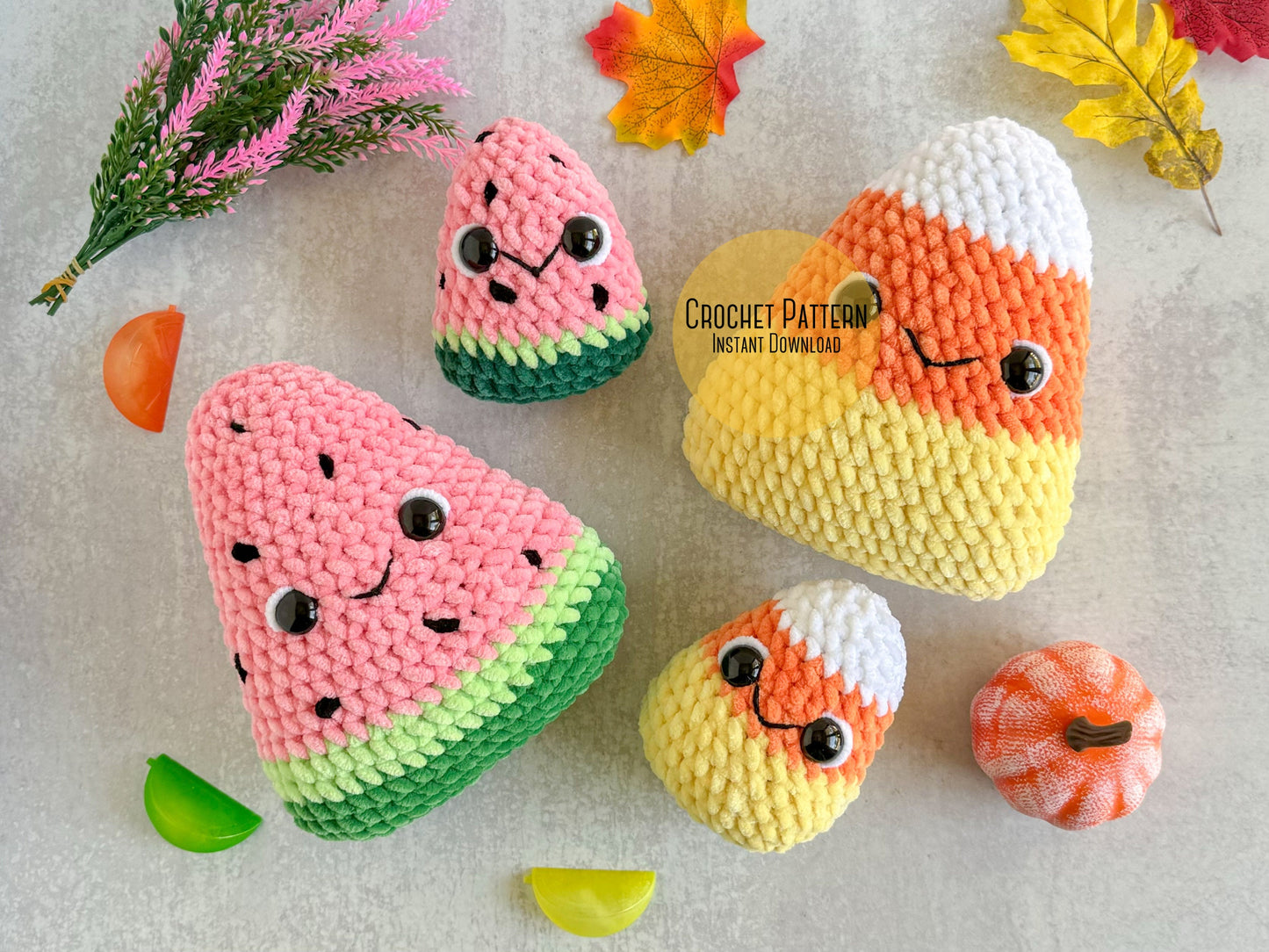 Bundle: Big and Mini Candy Corn and Watermelon Crochet Patterns