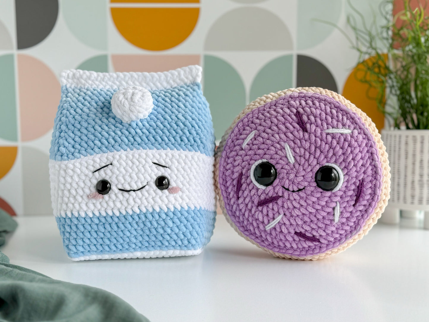 Big Milk and Cookies Crochet Pattern Bundle: Big Milk Carton, Big Frosted Sugar Cookie, Big Chocolate Chip Cookie