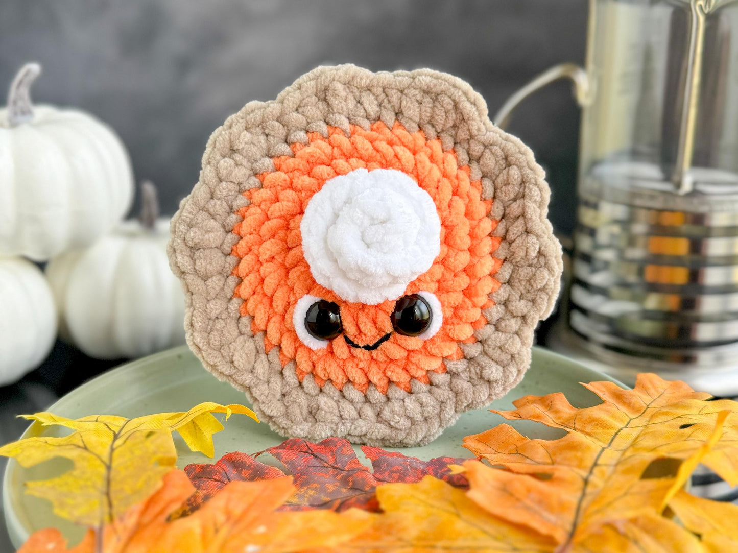 Mini Pumpkin Pie with Whipped Cream Crochet Pattern