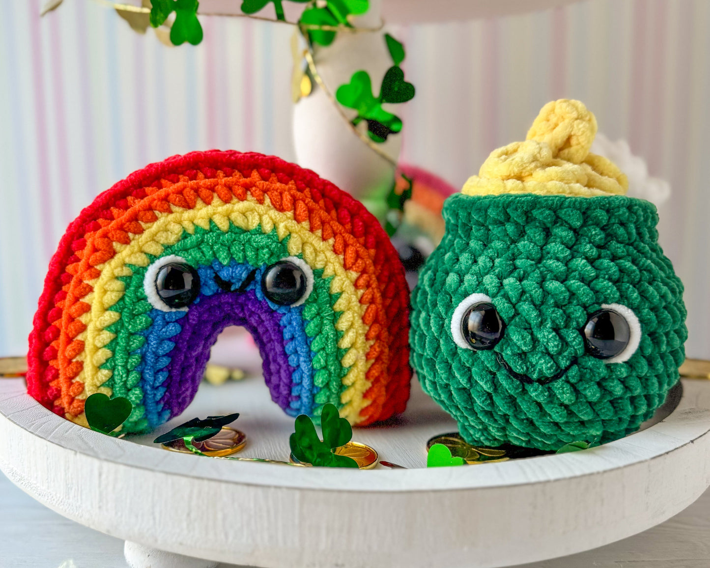 St. Patrick’s Day Crochet Pattern Mini Bundle: Shamrock, Pot of Gold, Rainbow, Beer Mug