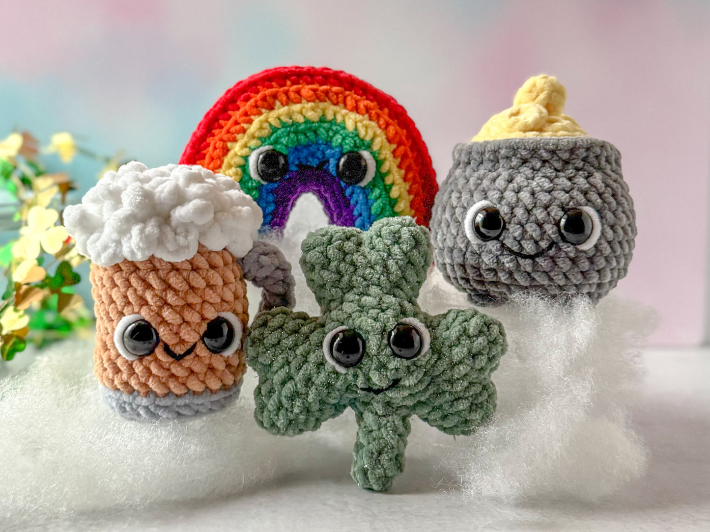 St. Patrick’s Day Crochet Pattern Mini Bundle: Shamrock, Pot of Gold, Rainbow, Beer Mug