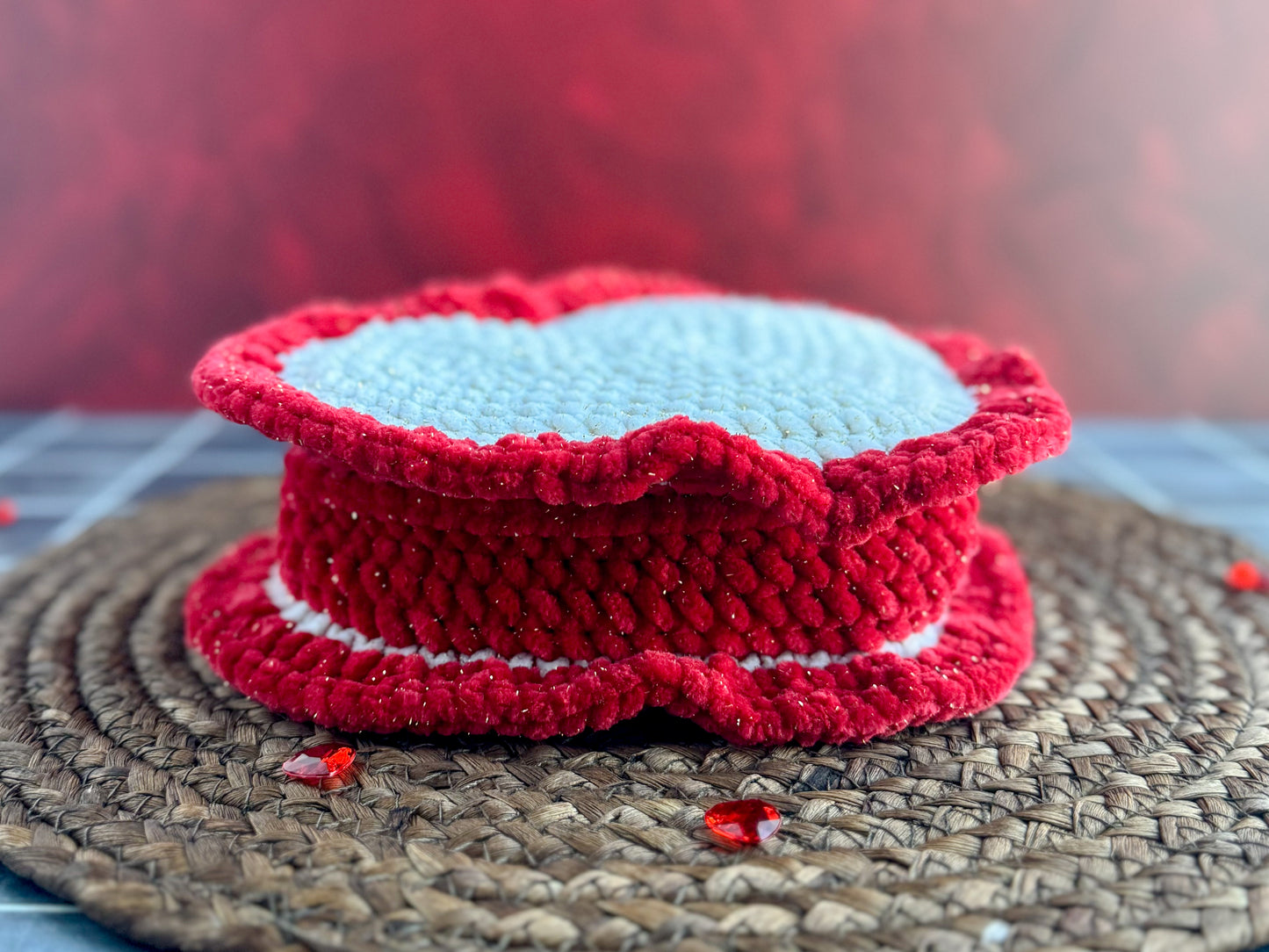 Valentine's Heart Gift Box with Hinged Lid Crochet Pattern