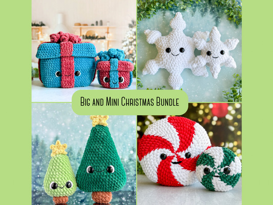 Christmas Crochet Pattern Bundle: Big and Mini Present, Christmas Tree, Peppermint, Snowflake