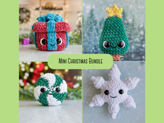 Christmas Crochet Pattern Mini Bundle: Present, Christmas Tree, Peppermint, Snowflake