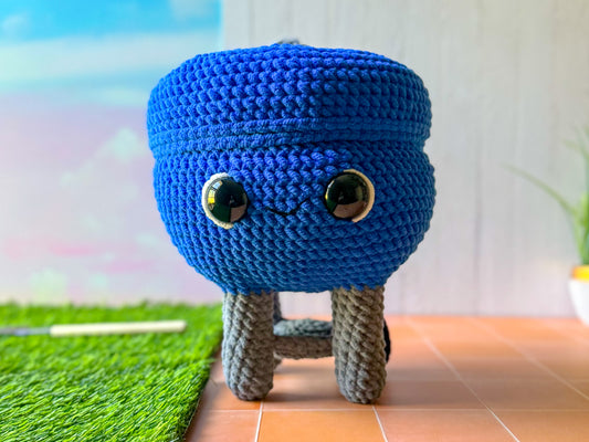 Front view of the Big BBQ Grill crochet plushie with lid closed