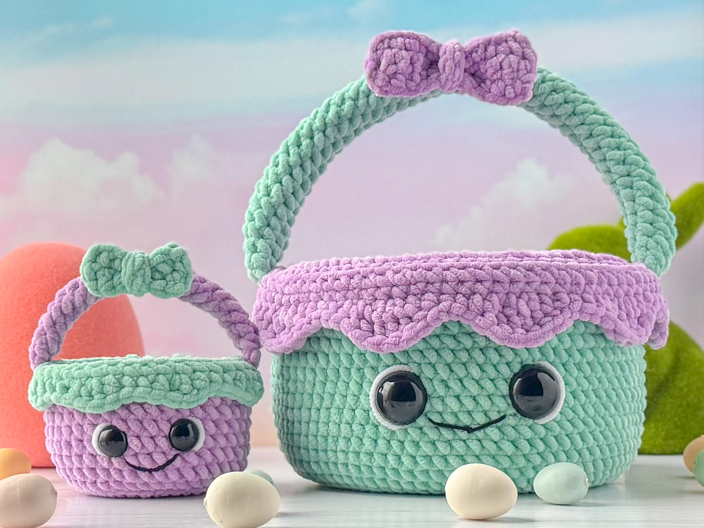 Bundle: Big and Mini Easter Basket Plush Crochet Patterns