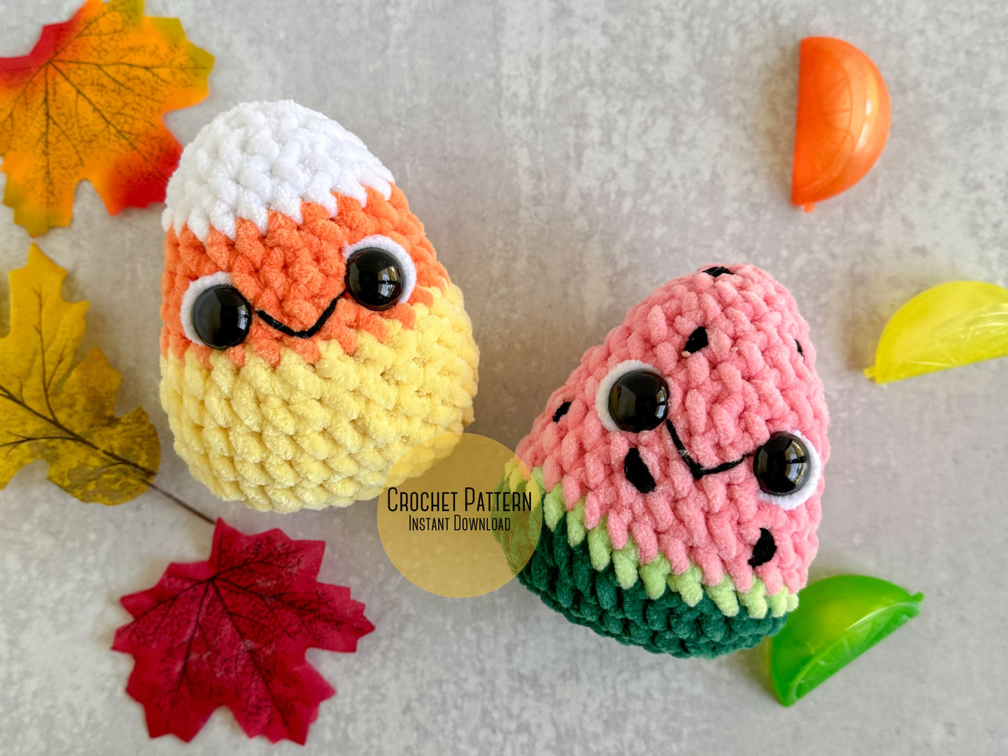 Mini Candy Corn and Watermelon 2 in 1 No Sew Crochet Pattern