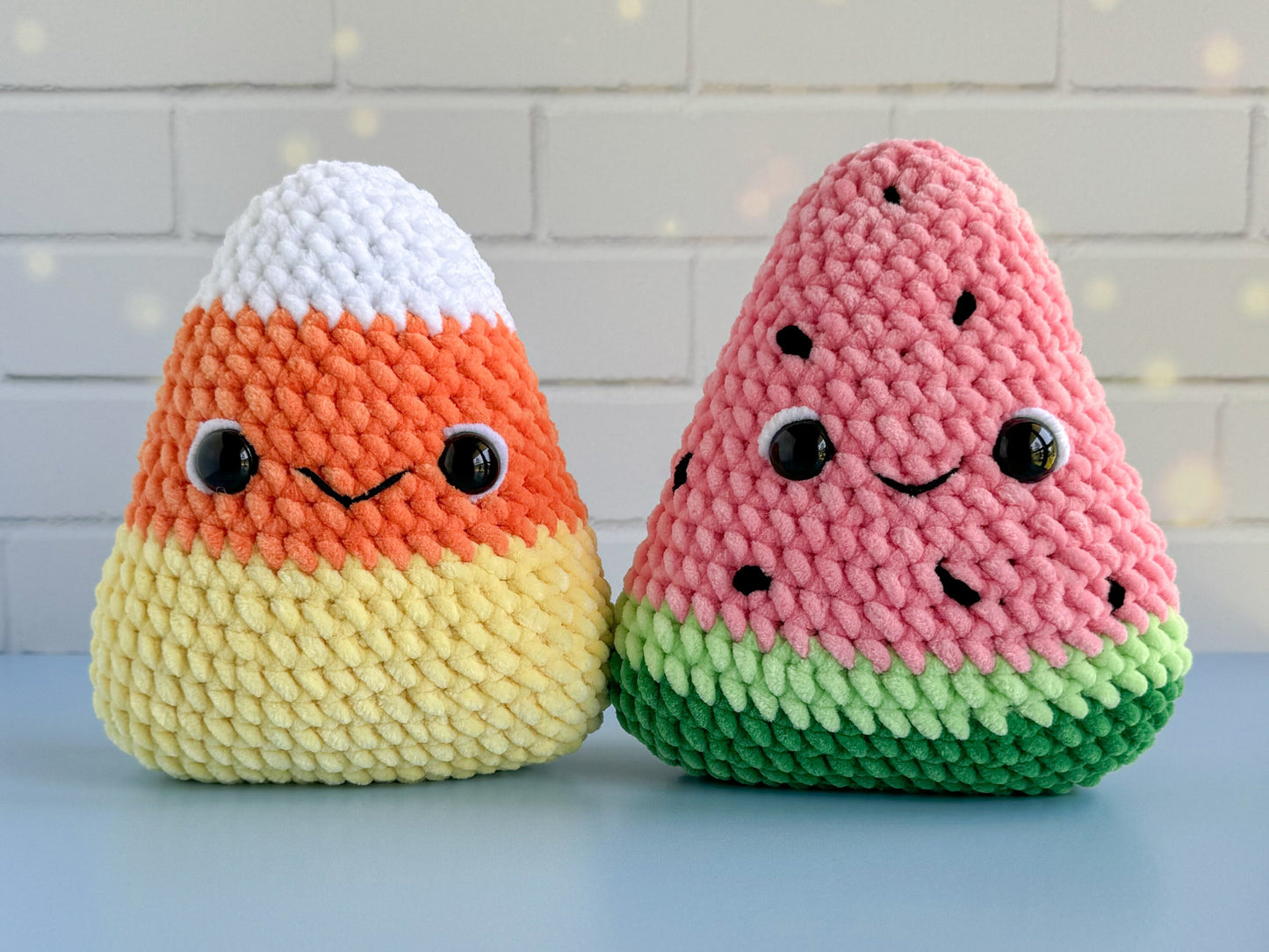 Big Candy Corn and Watermelon 2 in 1 No Sew Crochet Pattern