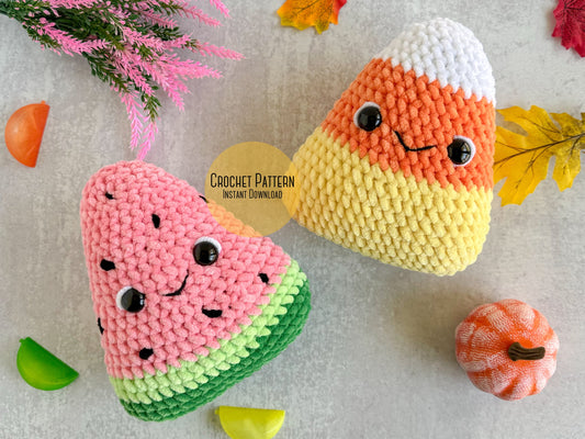 Big Candy Corn and Watermelon 2 in 1 No Sew Crochet Pattern