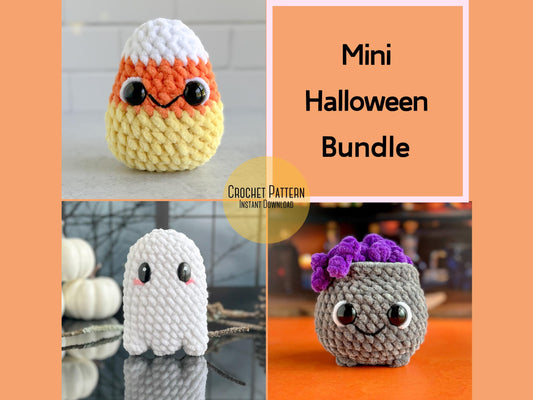 Halloween Mini Crochet Pattern Bundle: Ghost, Cauldron, Candy Corn