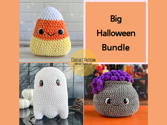 Halloween Big Crochet Pattern Bundle: Ghost, Cauldron, Candy Corn